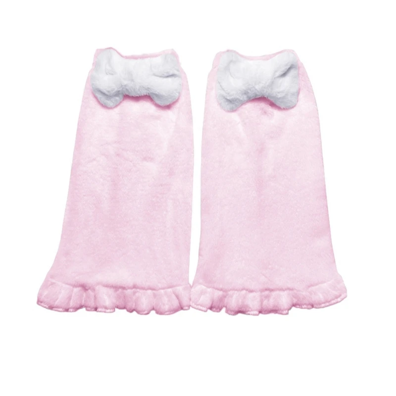Japanese Lolita Solid Color Fuzzy Leg Warmers Women Harajuku Kawaii Plush Bowknot Ruffled Boot Cover Socks Fluffy Anime 37JB