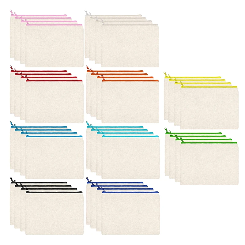 

40 Pcs Canvas Zipper Bags Pencil Pouch Makeup Bags Blank Canvas Pencil Case Cosmetic Bag For Travel DIY Craft School