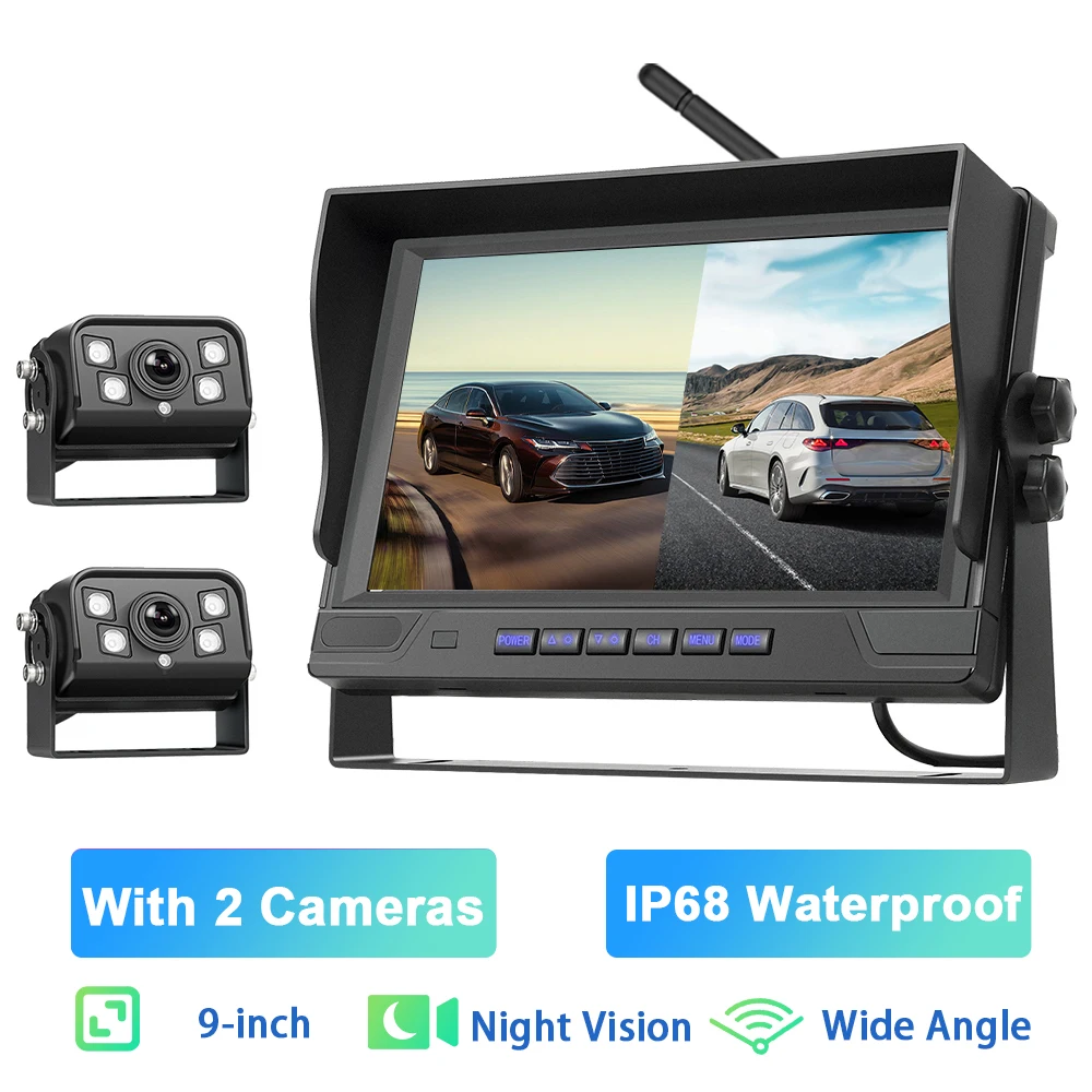 

Podofo 9 дюймовый IPS экран Беспроводная камера заднего вида Автомобильный Монитор IP68 Водонепроницаемая инфракрасная камера ночного видения с камерами для грузовика