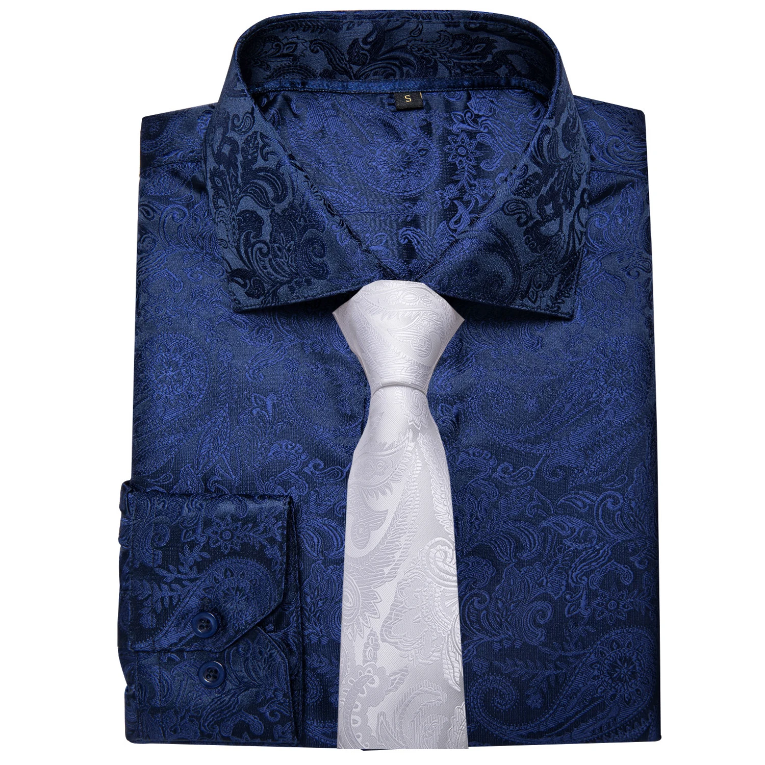 

Мужская классическая рубашка с галстуком, темно-синяя шелковая рубашка с длинными рукавами и отложным воротником на пуговицах, костюм из 4 п...