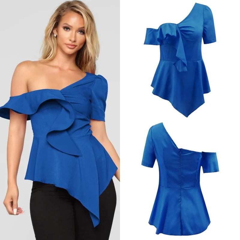 

Women Summer Plus Size Y2k Cold Shoulder T-Shirts Fashion 2021 Solid All-Match Streetwear Female Casual Irregular Hem Tops Tunic