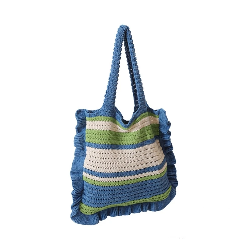 

Shoping Bags Shoulder Bags Crochet Knitted Handbags Woven Striped Tote Versatile Bags for Girl Women Fashion Lady Purse 517D