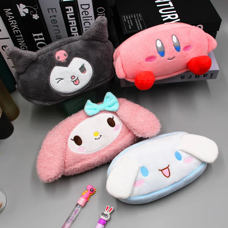 

Sanrioed Pen Case Kawaii Anime Cinnamoroll Kuromi Children Student Plush Pencil Neutral Pen Storage Stationery Makeup Bag Gift