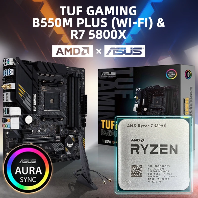 AMD новый Ryzen 7 5800X R7 ЦП + ASUS TUF GAMING B550M PLUS (Wi-Fi) комплект материнской платы сокет AM4 DDR4