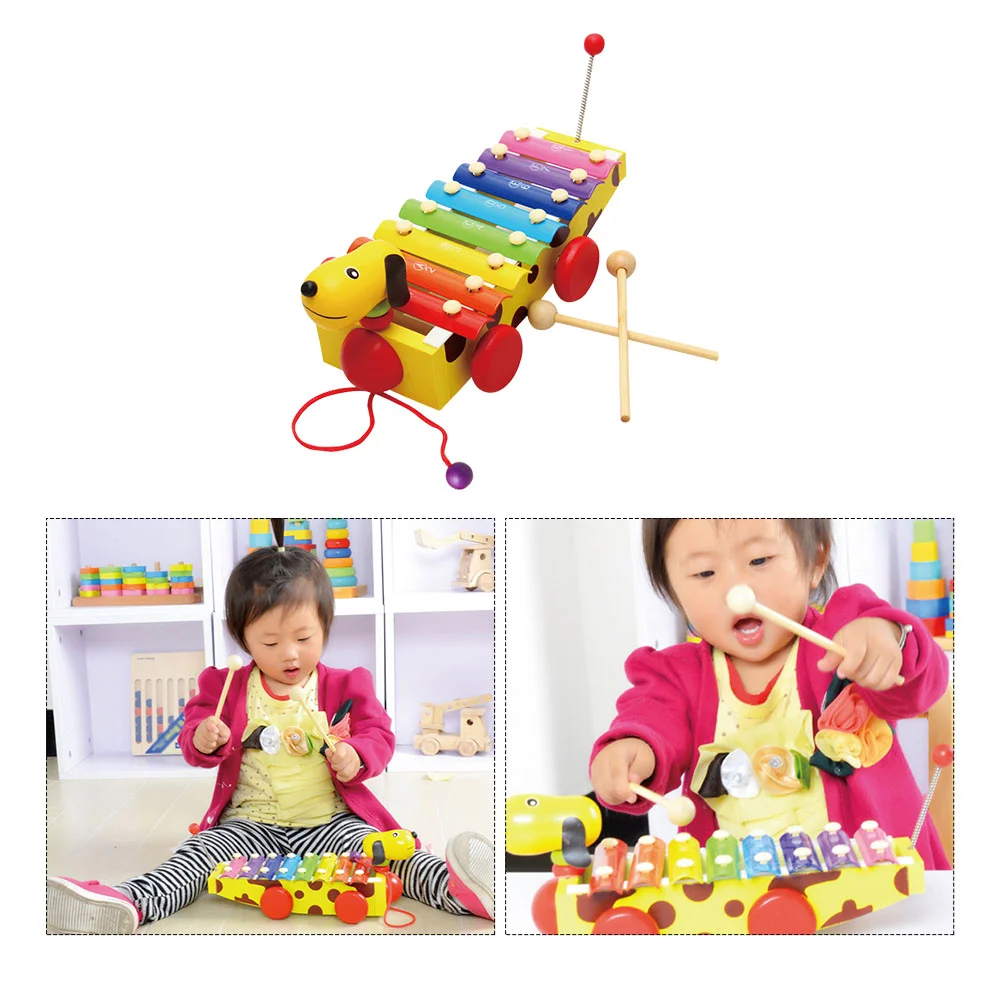 

Деревянная игрушка, Желтая Собака, восемь тонов, запирание пианино, музыкальная ударная игрушка, Детский пазл, детские инструменты