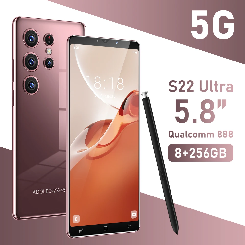 

S22Ultra 5.8 Inch 8+256GB Celulares Dual SIM+Micro SD Andriod 12 Cellphones Dedicate Micro SD Card Slot