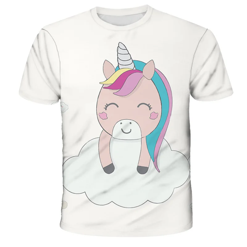 

Summer Fashion Cute Unicorn Girl T Shirt Children Rainbow Horse Cartoon Kids T Shirt Harajuku Korean Design Round Neck Boy T Shi