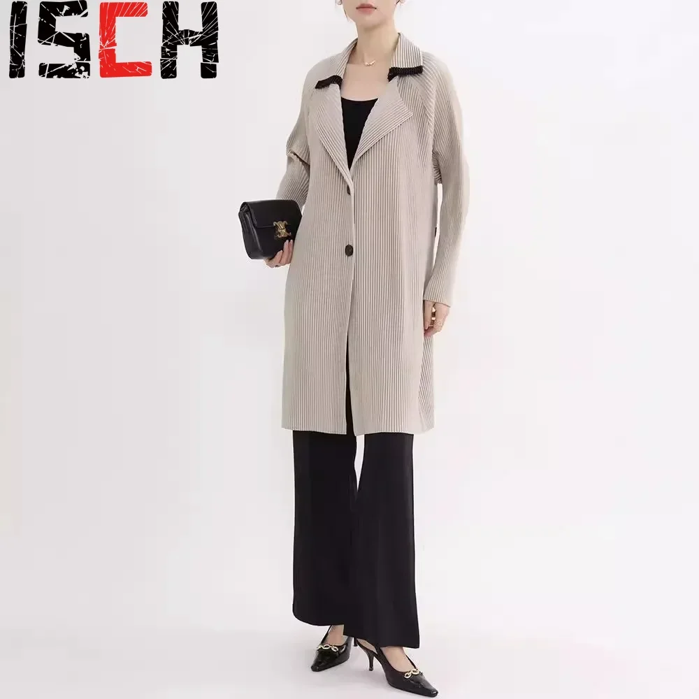 Женский плиссированный тренчкот Универсальный Длинный с воротником-стойкой и