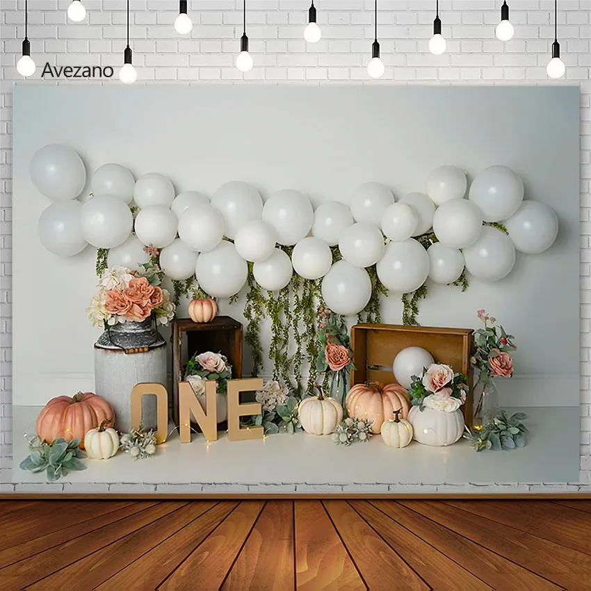 

Фон Avezano для фотосъемки новорожденных с изображением торта празднования первого дня рождения воздушного шара тыквы осенний фон реквизит для фотостудии