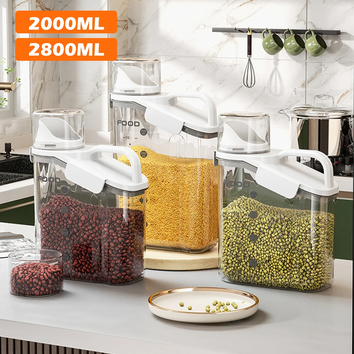 

Новый герметичный контейнер для хранения пищи, прозрачный портативный контейнер для хранения риса с мерной чашкой и ручкой, домашний пылез...