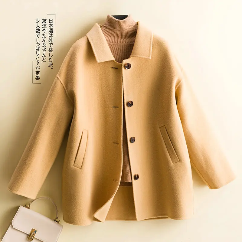 

Двустороннее кашемировое пальто, Женское шерстяное пальто средней длины, двухстороннее, осенне-зимнее, 2023
