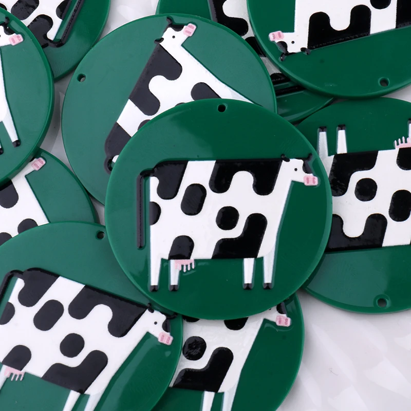 10 шт. 45x45 мм акриловая лампа с рисунком крупного рогатого скота для сережек