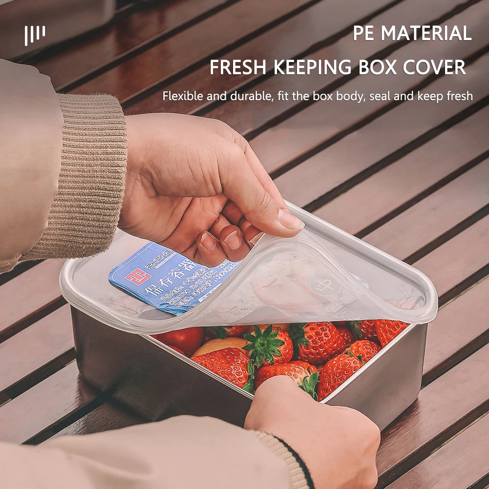 

Outdoor Sealed Fresh Keeping Storage Box Stainless Steel Refrigerator Vegetable Fruit Holder with Lid Kitchen Container