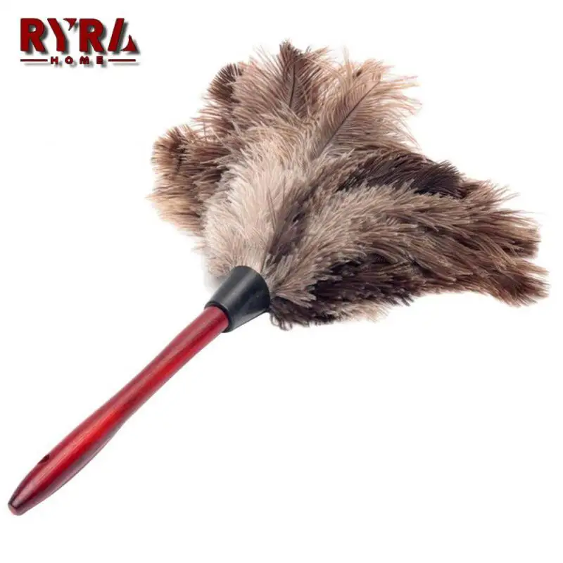 

Wood Handle Brush Feather Dusters Feather Fur Dust Cleaning Tool Ostrich Duster Portable With Wood Long Handle Anti-static