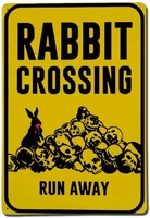 43lenajon rabbit crossing run away funny metal signcustom warning safety street aluminum signwarning