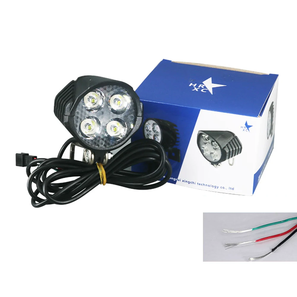 

Electric Bike LED Headlight 12W 12V-80V Waterproof Front Lamp 4 Lights With 90 DB Horn E-bike LED Headlight New