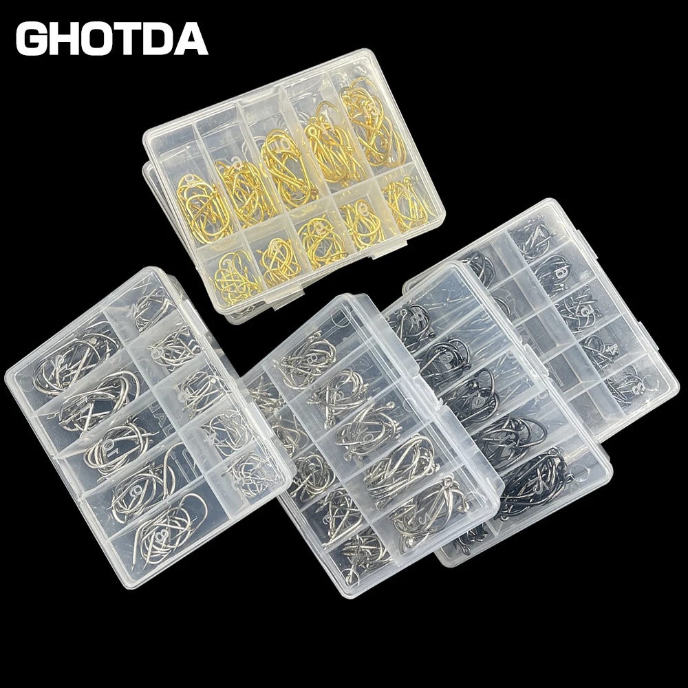

100pcs / Box Sharp Barbed Offset Narrow Bait Hook Fishhook Jig Barbed Carp Hooks Fishing Hook 3#-12# High Carbon Steel