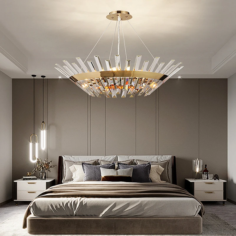 

Chandelier Led Art Pendant Lamp Golden Silver Dimmabe Lustre Light Room Decor Crystal Suspension Luminaire Lampen Hanging Living