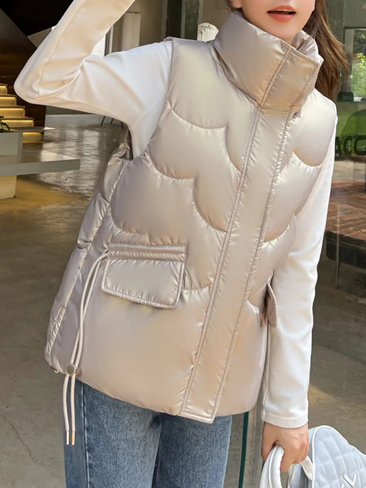 

Ailegogo New Spring Autumn Women Warm Sleeveless Cotton Coat Casual Female Stand Collar Loose Vest Ladies Waistcoat Outwear