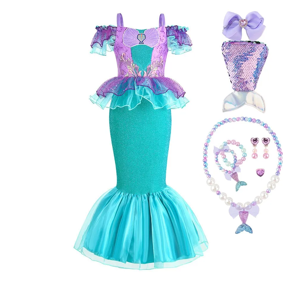 

2023 Детский костюм Ариэль, платье принцессы для девочек, детское летвечерние платье для вечеринки, маскировка русалки, одежда для выступлени...