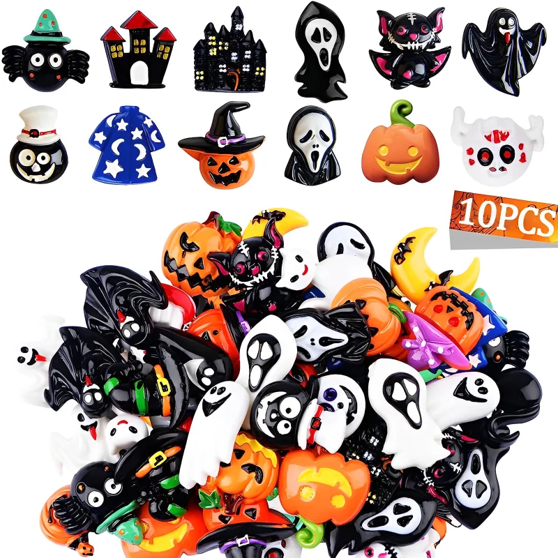 

10/1Pcs New Cute Resin Mini Little Halloween Collection Series Flat Back Manicure Parts Embellishments For Hair Bows Accessories