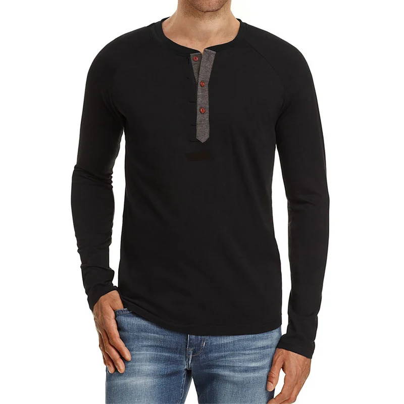 

Winter Long Sleeve T Shirt For Man Solid Color Round Neck Casual Slim Fit