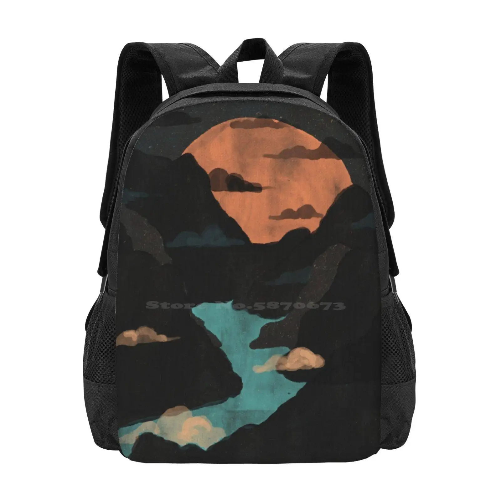 

Moonlit Gorge... Pattern Design Laptop Travel School Bags Ndtank Gorge Valley Mountains River Moon Cloud Nature Wilderness