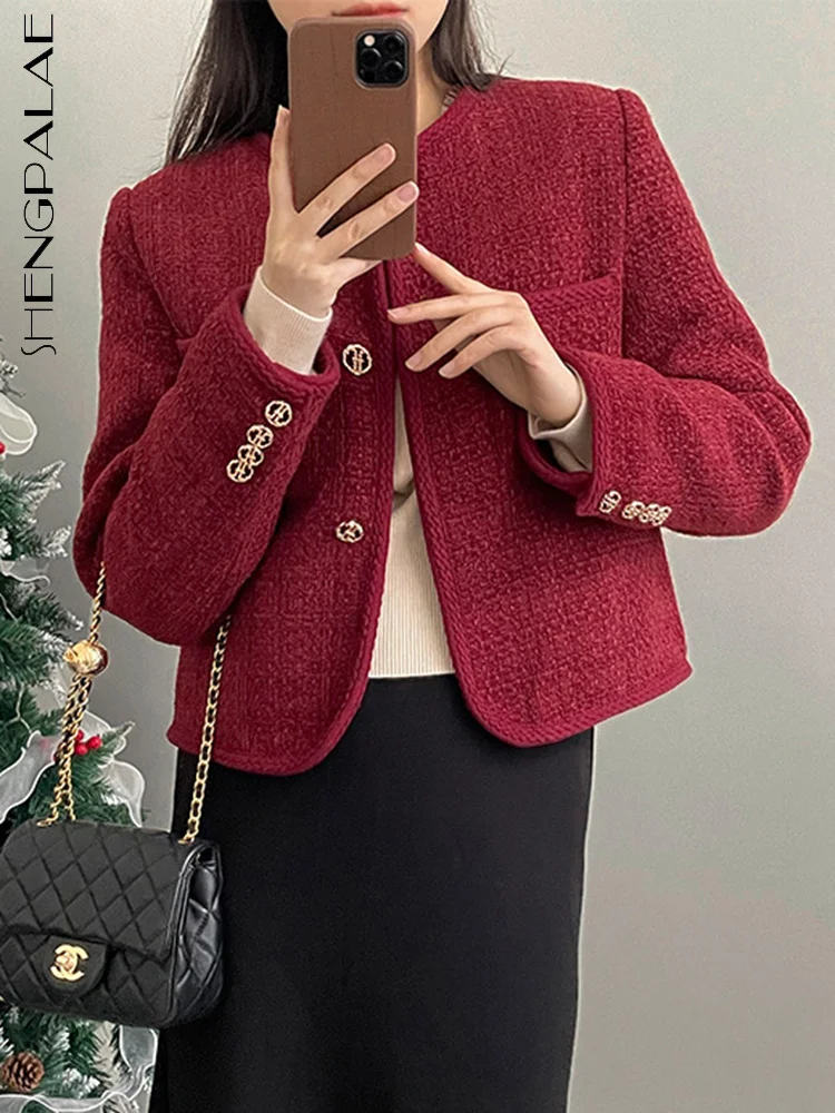 

SHENGPALAE Fashion Women Short Coat V-neck Single Breasted Pocket Full Sleeve Solid Color Quilted Jacket Autumn 2023 New 5R4562