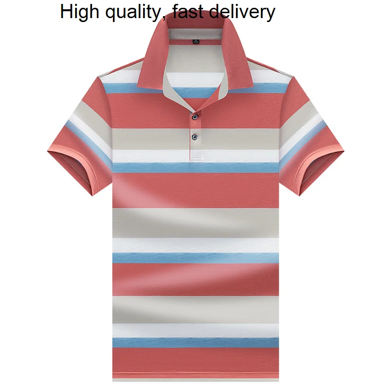 

Розовая Повседневная полосатая светлая футболка, простой новый поло, Мужская дышащая удобная рубашка с короткими рукавами, 727