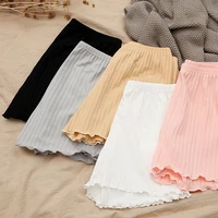 ladies women summer safety pants thread ribbed striped seamless stretchy underpants solid color ruffle agaric hem boxer shorts