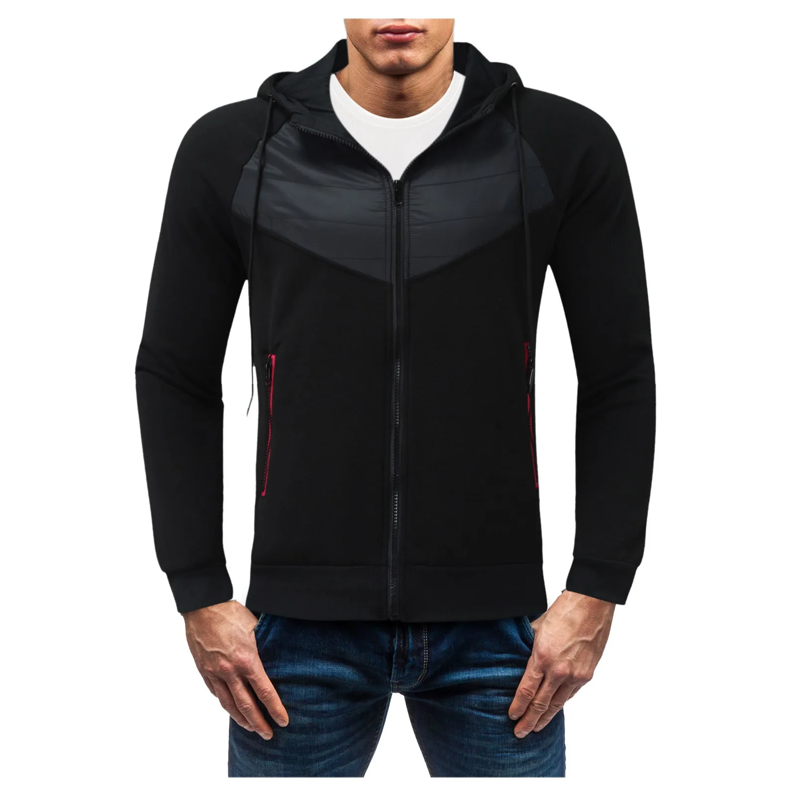 

Zipper Sweatshirt Men'S Autumn Winter Warm Hoodie Sweatshirt Solid Color Hooded Slim Pocket Sweater Long Sleeve Tops Streetwear