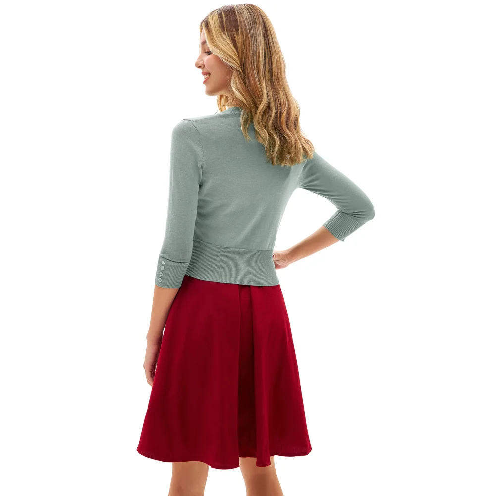 Женский трикотажный кардиган с V-образным вырезом и рукавом 3/4