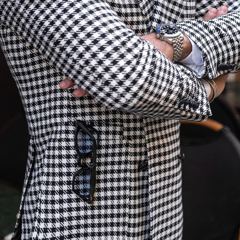 Мужские костюмы с узором гусиные лапки на свадьбу 2024 клетчатый приталенный