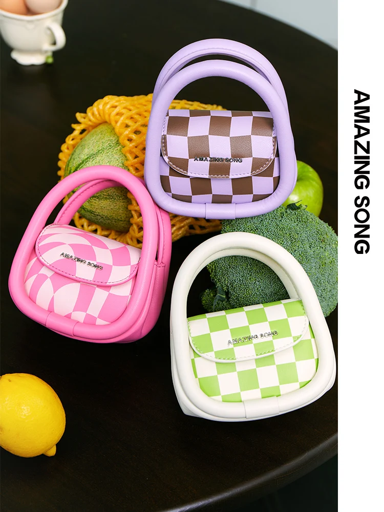 

Amazing Song Checkerboard Mini Bag Genuine Leather Soft Bag Family Handbag Crossbody Bag Hasp Niche Design