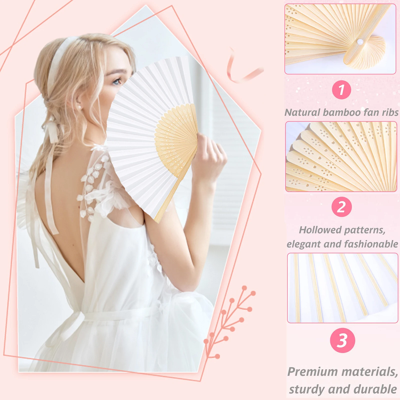 5/10/20/30/40/50 шт. свадебные ручные веера из белого бамбука складной бумажный веер