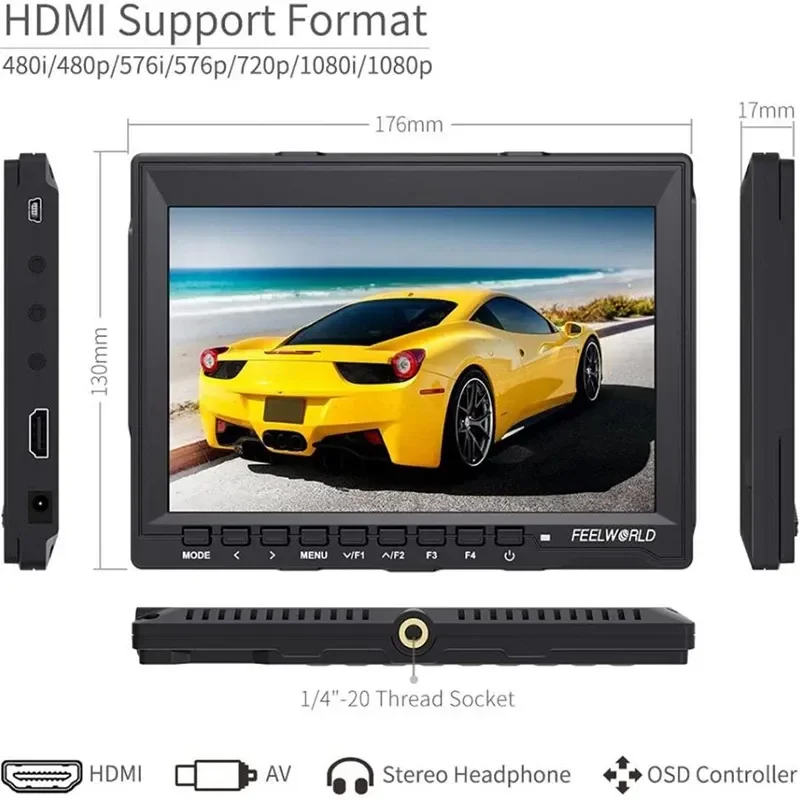 Фото Видеомонитор Feelworld FW759 IPS 1280x800 для DSLR-камер с функцией Peaking Focus, 7-дюймовый HD LCD-монитор для BMPCC, Canon, Sony №5