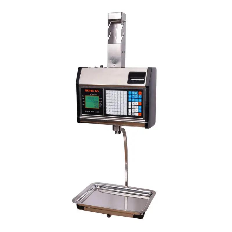 

Stainless Steel Tray Pan Supermarket Hanging Scale Barcode Label Printing Hanging Scale For Seafood