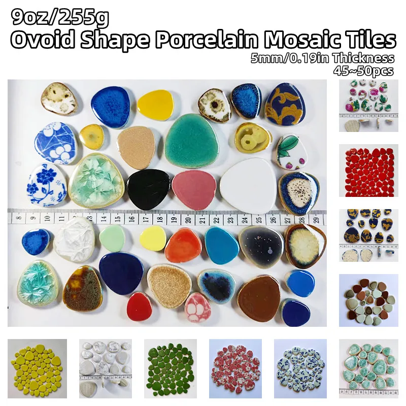 

9oz/255g(Approx 45~50pcs) Ovoid Shape Porcelain Mosaic Tiles 5mm/0.19in Thickness Polygon Ceramic Tile DIY Mosaic Craft Material