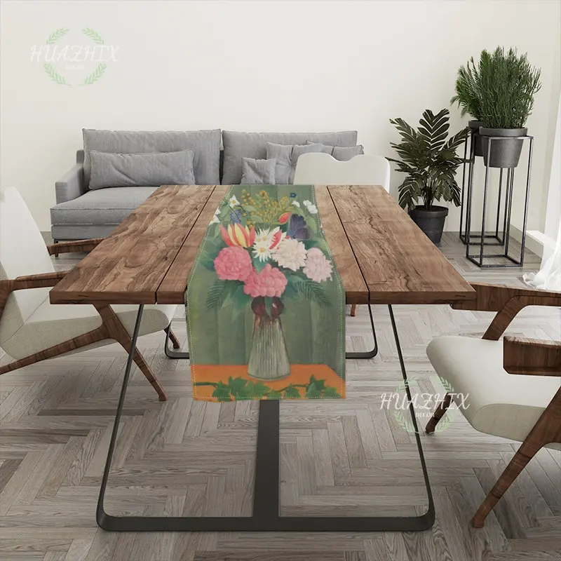 

Oil Painting Flower Table Runner Art Pattern Waterproof Anti-stain Dining Tablecloth Wedding Decoration Aesthetics Home Party