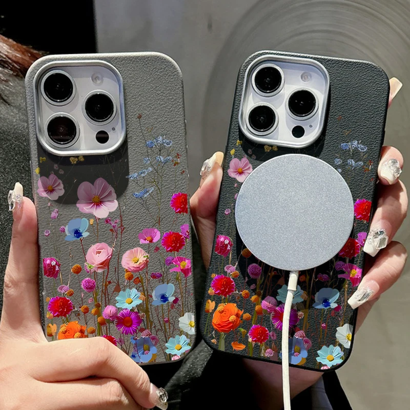 Противоударный чехол из ТПУ с цветным цветком для телефона Magsafe iPhone 16 15 14 Pro Max Plus 13