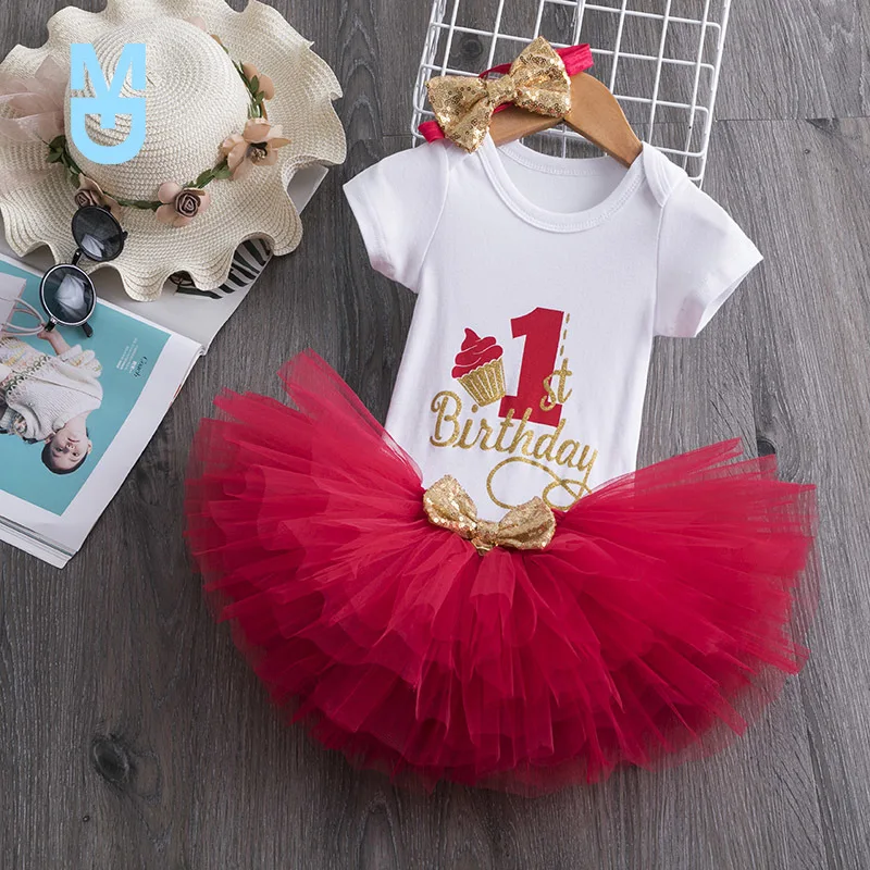 

New 1 Year Baby Girl Birthday Tutu Dress Toddler Girls 1st Party Outfits born Christening Gown 12 Months Infantil Baptism Clothe