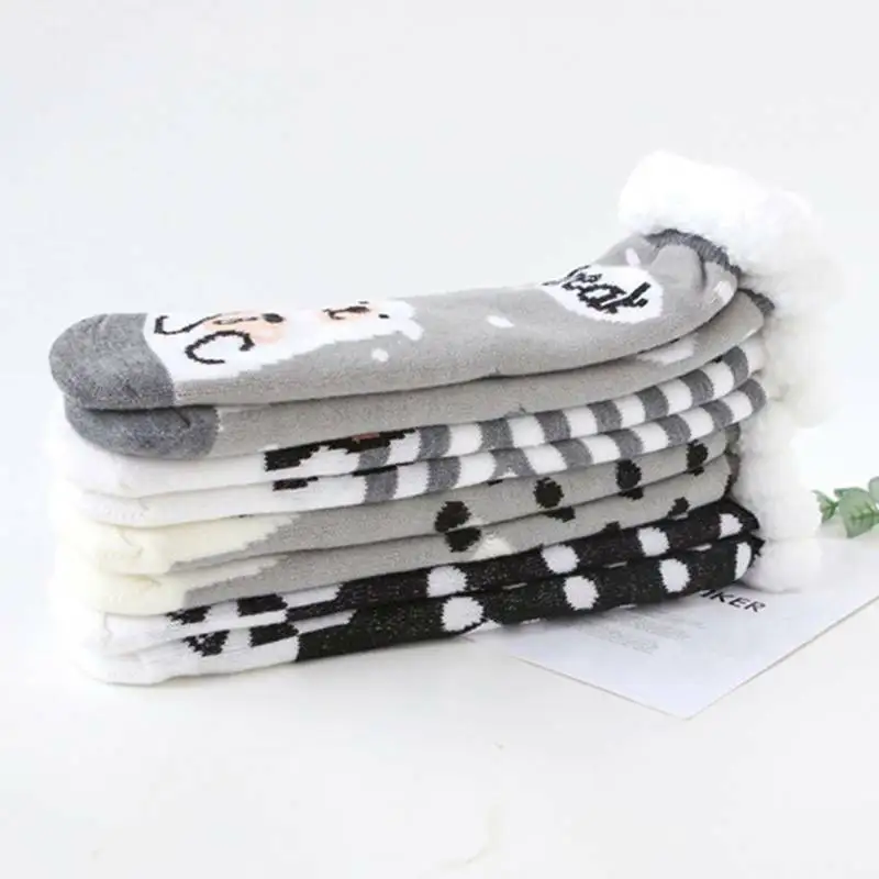 Women Slippers Home Socks Cartoon Print Floor Socks Plush Velvet Non-slip Panda Carpet Fluffy Warm Socks Autumn