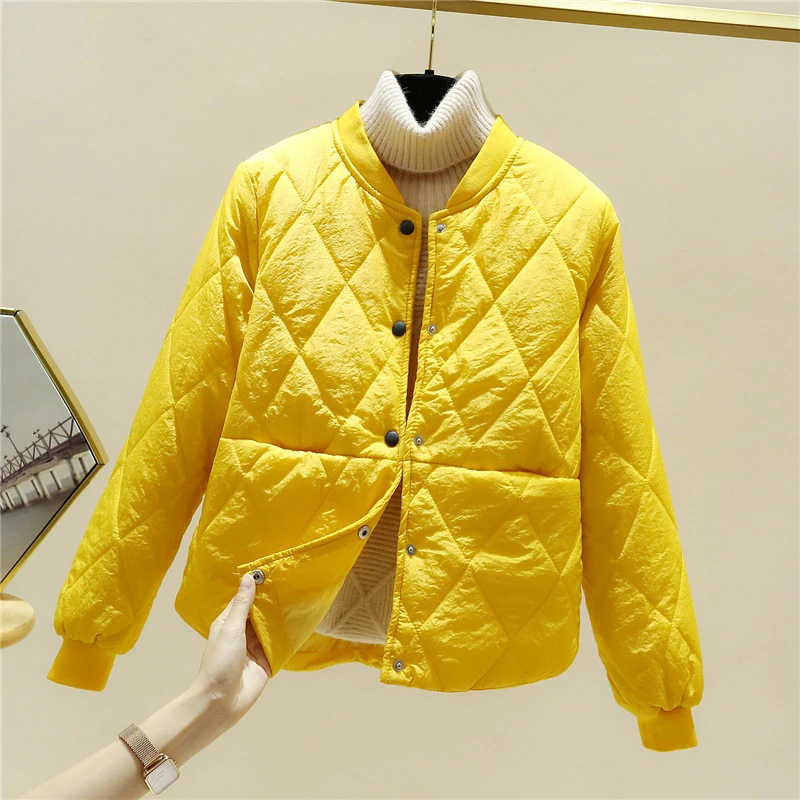 Women Thin Light Down Cotton Parkas Fashion Ultralight Autumn Winter Classic Lapel Quilted Jacket Streetwear Casual Buttons Coat