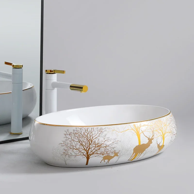 

Table Basin Oval Wash Basin Hotel Egg-Shaped Wash Basin Ceramic Single Basin Household Art Basin