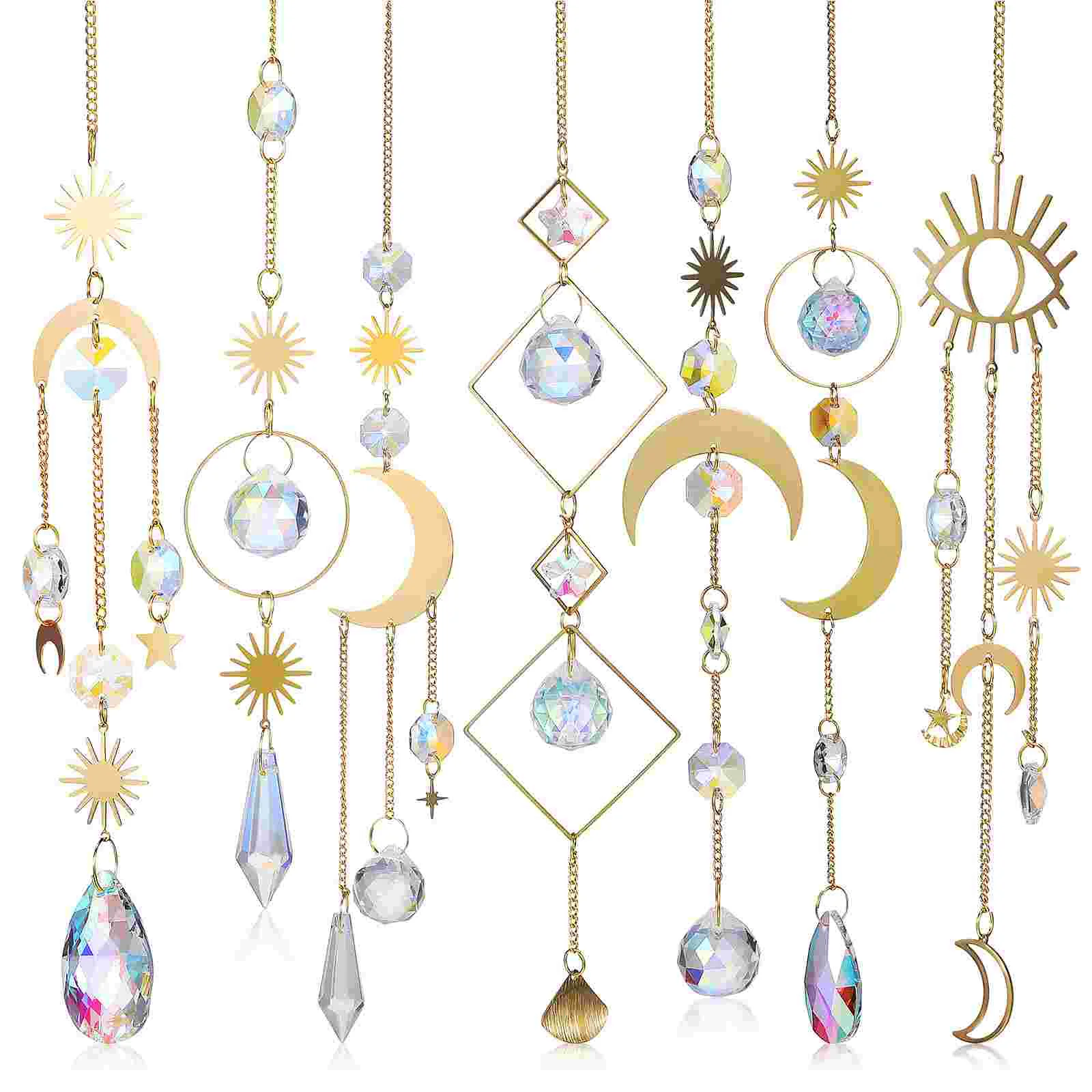 

7Pcs Car Sun Shield Hanging Crystal Sun Catcher Star Moon Wind Chime Hanging Pendant Ornament for Home Office Balcony