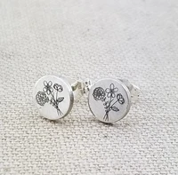 retro cute heart stud earring for women silver color charm mermaid flowers pirecing stud earring female jewelry gift