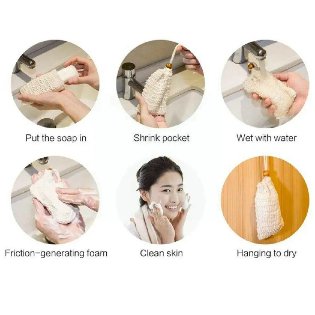 

3pcs Natural Sisal Soap Bag Exfoliating Soap Saver Pouch Bubble Bag Easy Holder Storage Soap Mesh Ramie X2b4