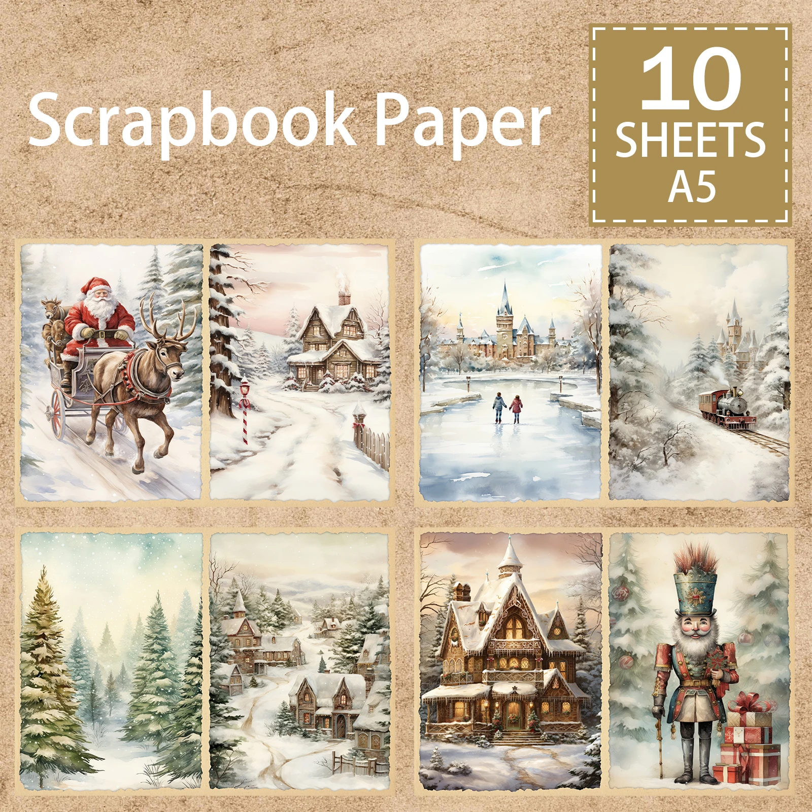 Винтажный фон для скрапбукинга с изображением Санты и солдата размером A5 10