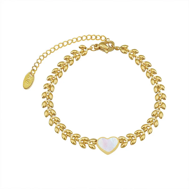 

Stainless Steel Men Jewellery For Lovers Simple Leaf Chain Bracelets With White Color Shell Fashion Accessories Drop Shipping