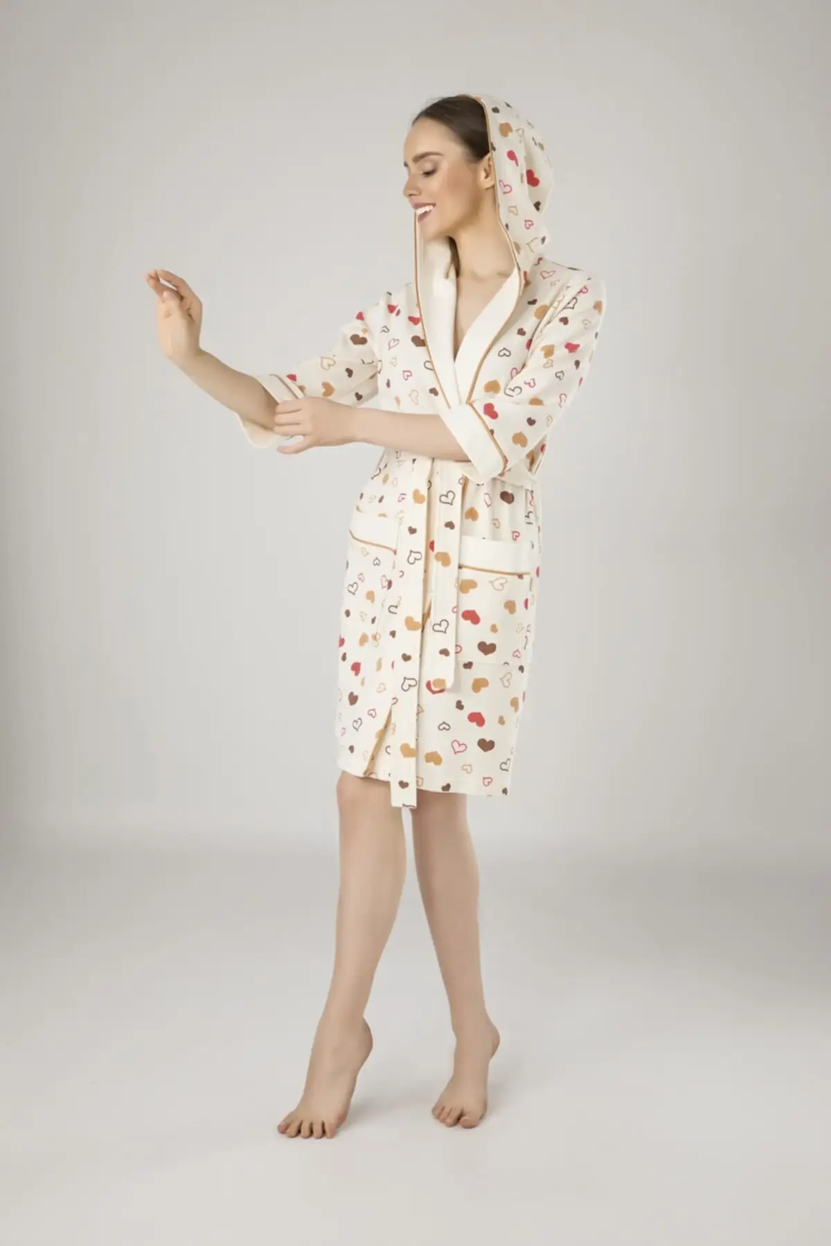 

Dressing Gown Cream Heart Pique Bamboo Fashion Robe Robe Robe Sexy Peignoir Kimono Bride Sleepwear Night Gown